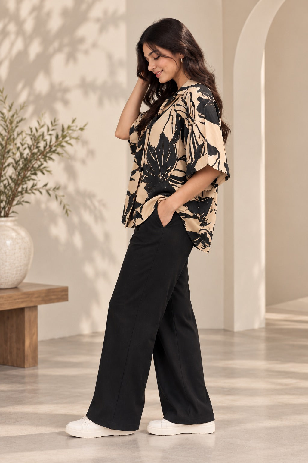 Abstract Floral Printed Oversized Shirt