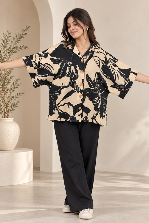Abstract Floral Printed Oversized Shirt