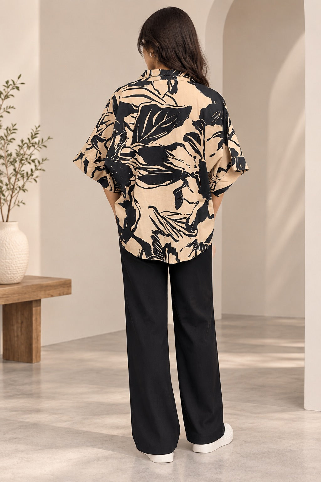Abstract Floral Printed Oversized Shirt