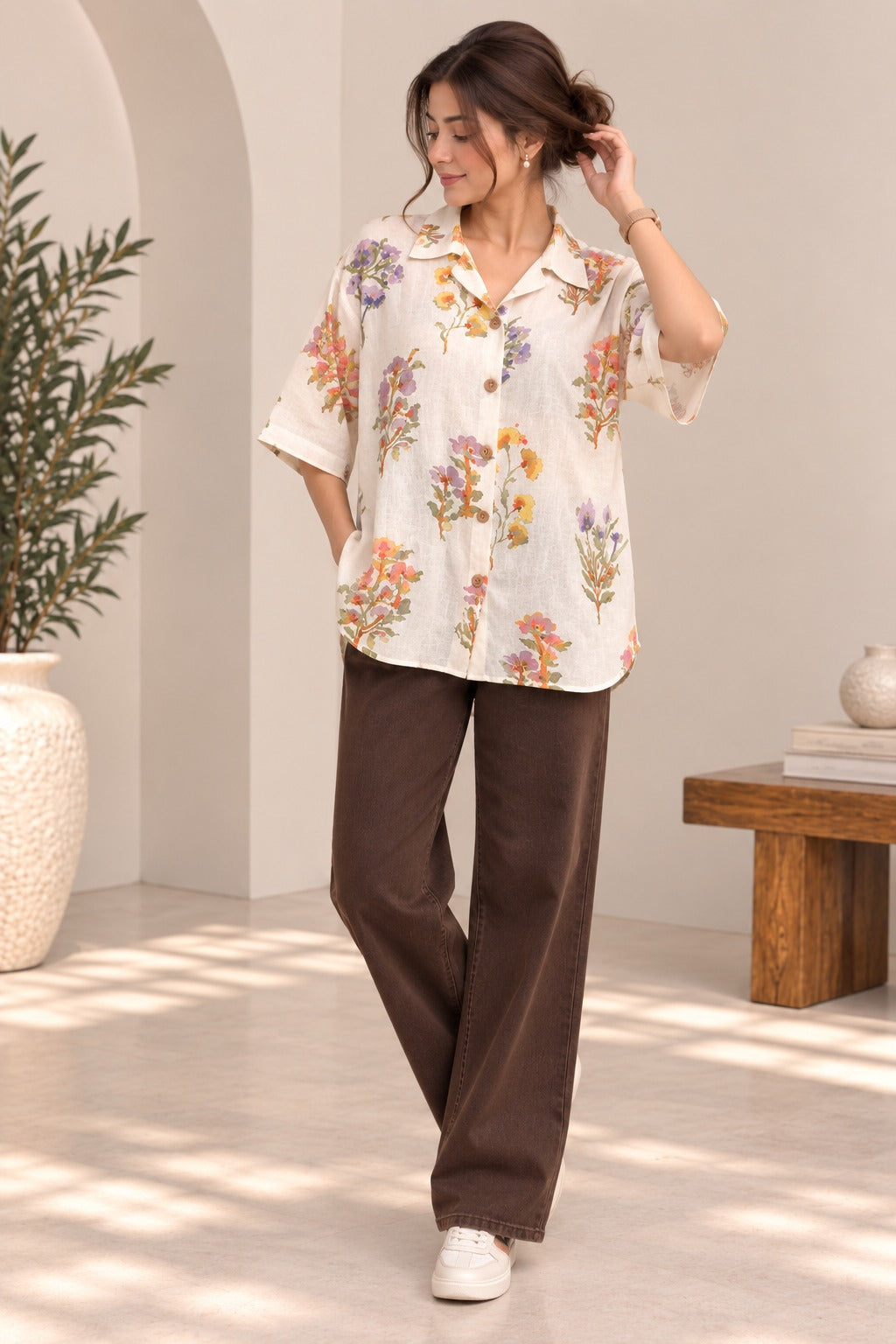 Floral Printed  Oversized Shirt