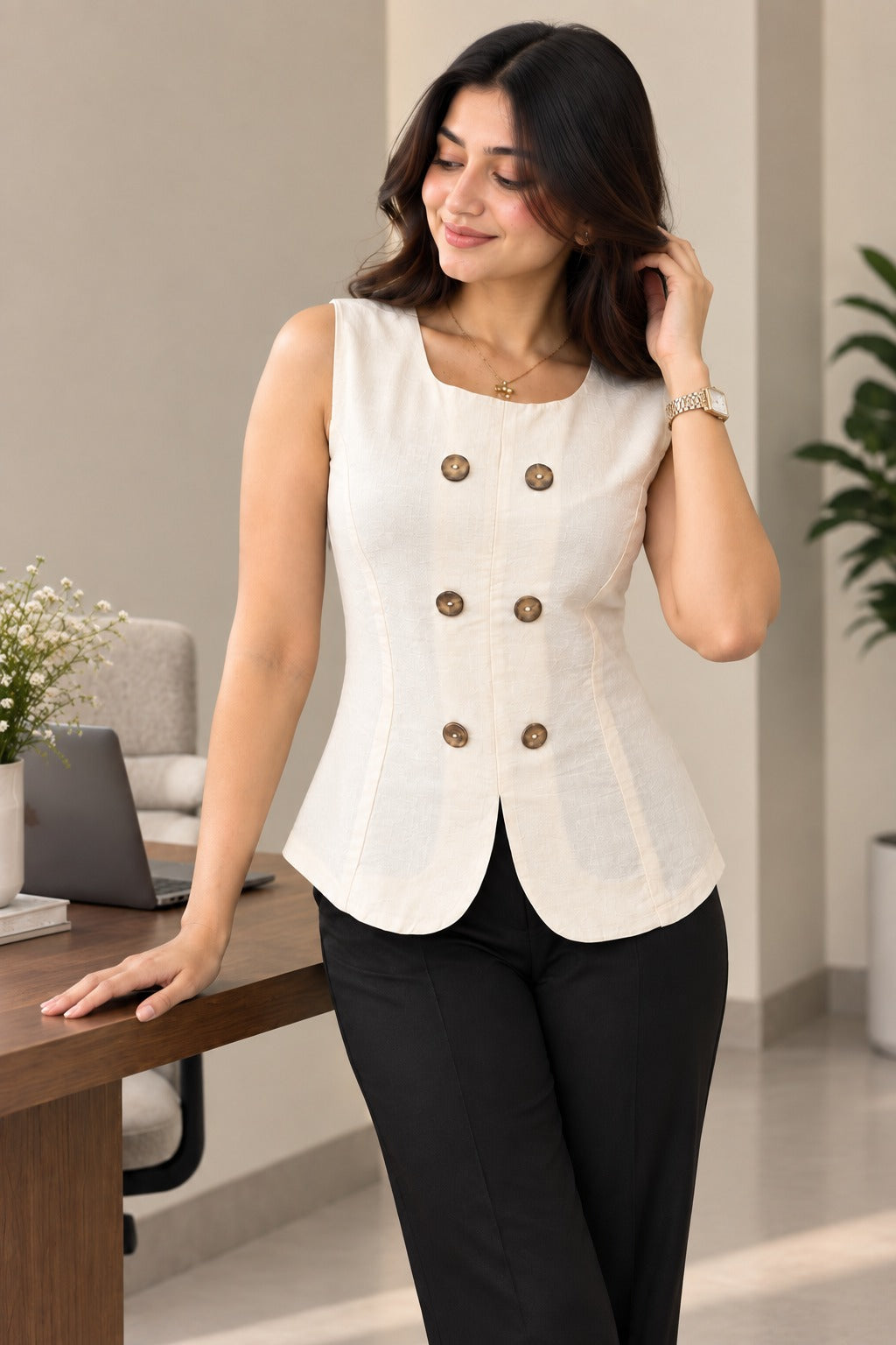 Double Button Sleeveless Top